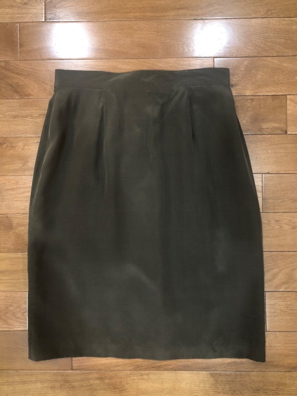 VTG Patrick Collection 100% Silk Pencil Skirt Olive Khaki Green Sz 10 Lined Y2K